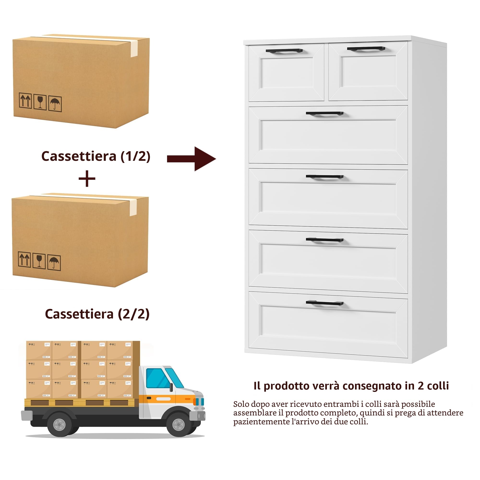 HOCSOK Cassettiera Bianca, Mobiletto con 6 Cassetti, Comò in Legno, Cassettiera Alta per Camera da Letto, Soggiorno, Corridoio, Moderna, 40 x 60 x 99,5 cm