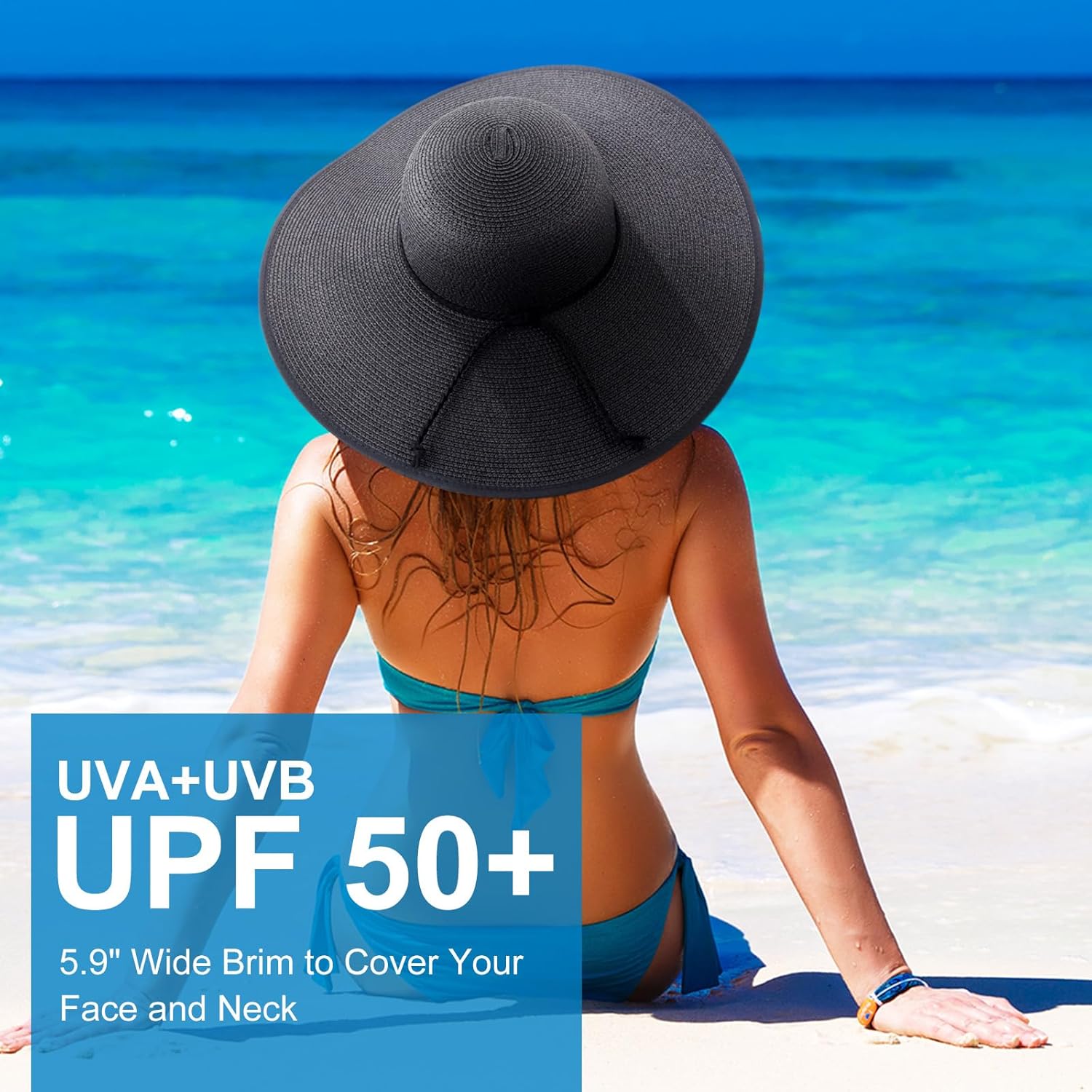 DRESHOW Beach Hats for Women Big Straw Wide Brim Summer Hat Floppy Foldable Roll up Cap Sun Hat UPF 50+ - Image 3