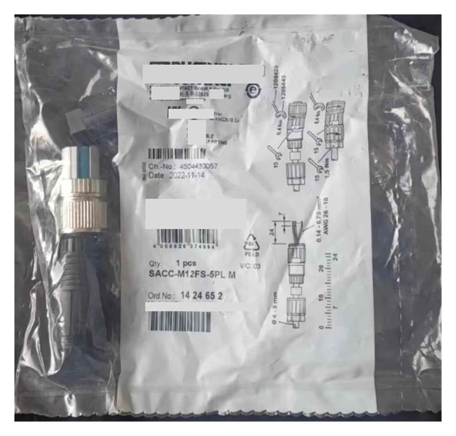 1 conector SACC-M12FS-5PL M 1424652.