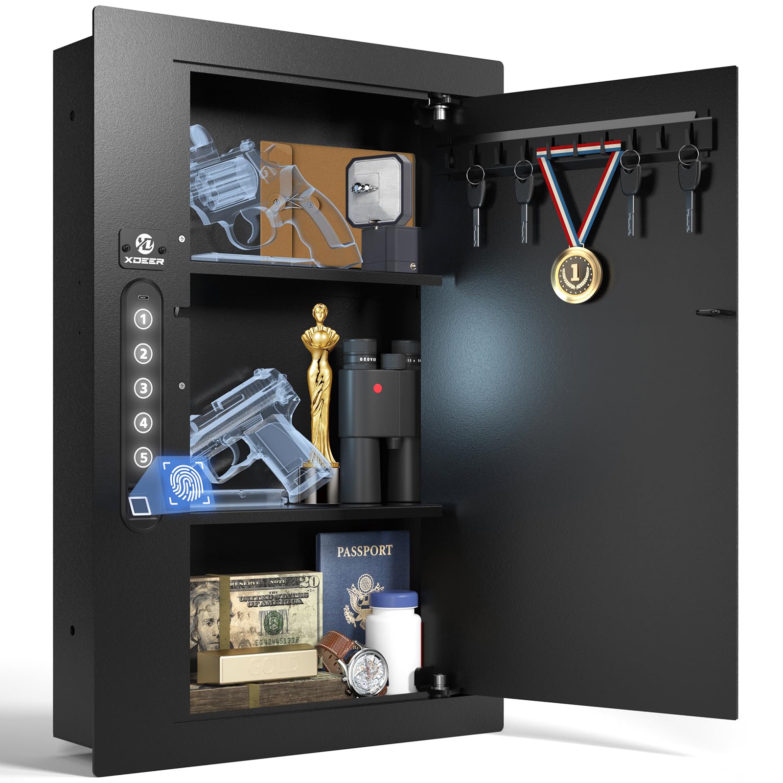 XDeer Biometric Wall Safe Between 16" Studs, Upgraded Hidden Safe