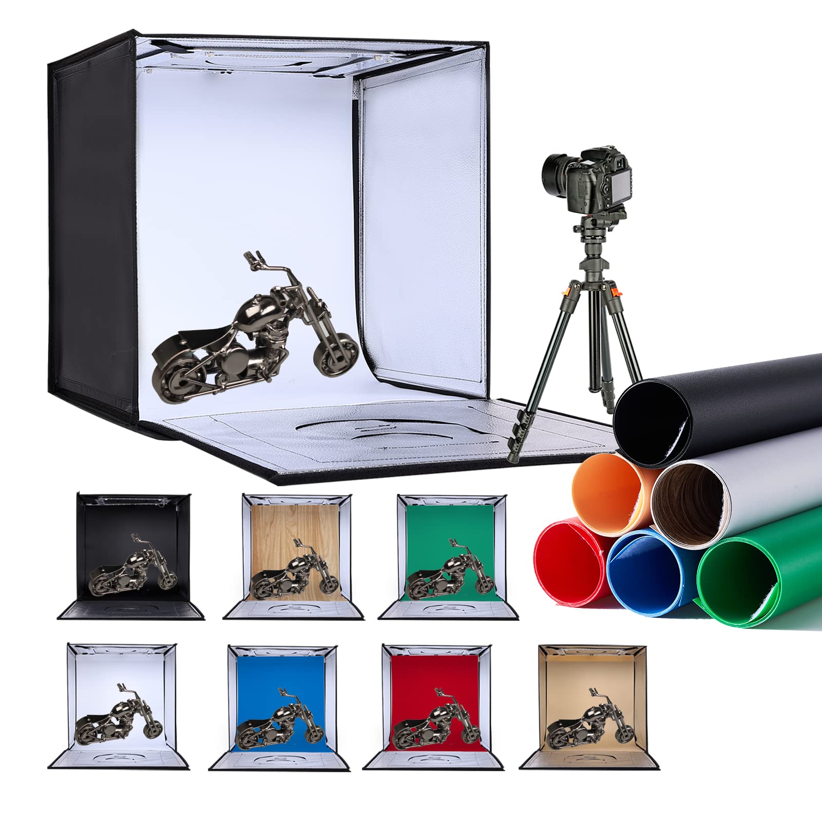 ZKEEZM Photo Box, Studio Light Box 24"x24" Professional Portable Foldable Tabletop Photography Light Tent with Adjustable Brightness, Dimmable Photo Booth Shooting with 120LED and 7 Colors Backdrops