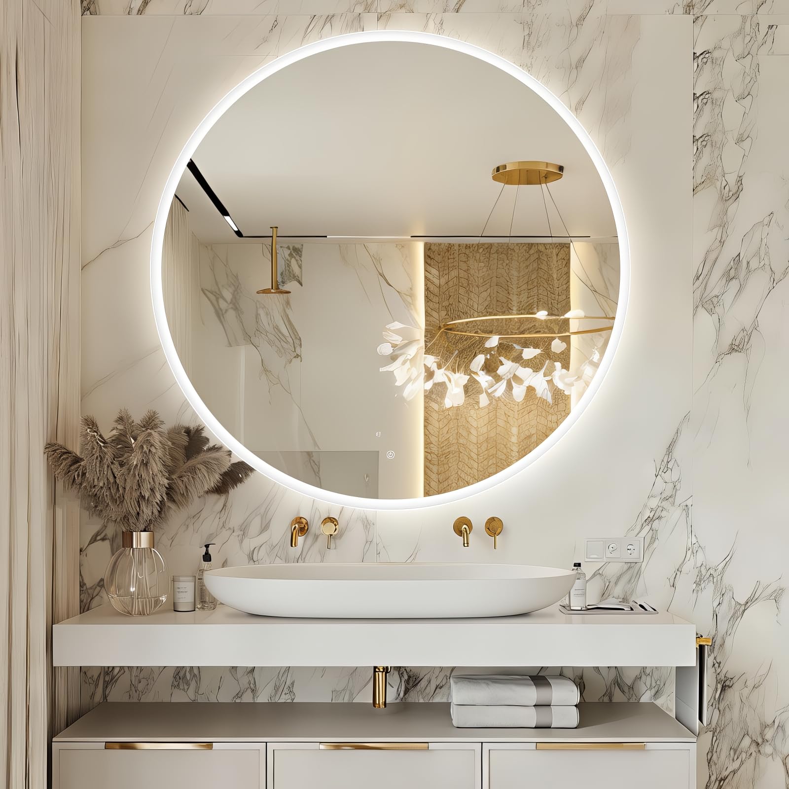 Photo 1 of Niccy 48 Inch LED Round Mirror with Light, Backlit/Front Lighted, Frameless LED Wall Mounted Bathroom Vanity Mirror, 3 Color Stepless Dimmable 3000K/4500K/6000K, LED Anti-Fog Lighted Bathroom Mirror