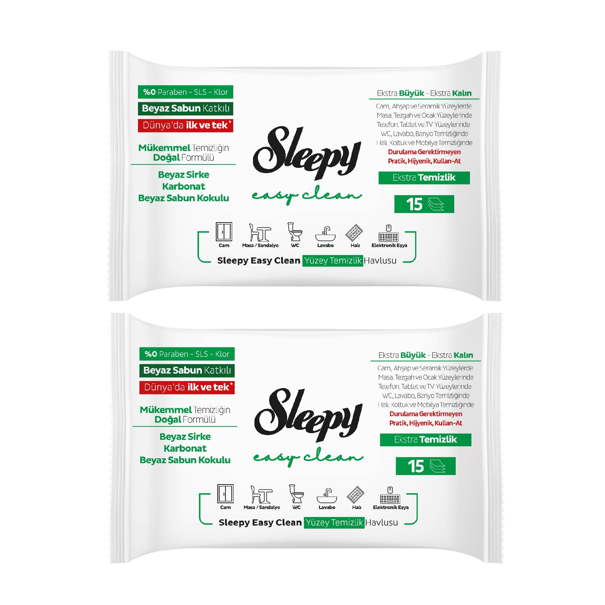 Sleepy Easy Clean Yüzey Temizlik Havlusu&Mendili Seyahat Boy 12x2x15 (360 Yaprak)