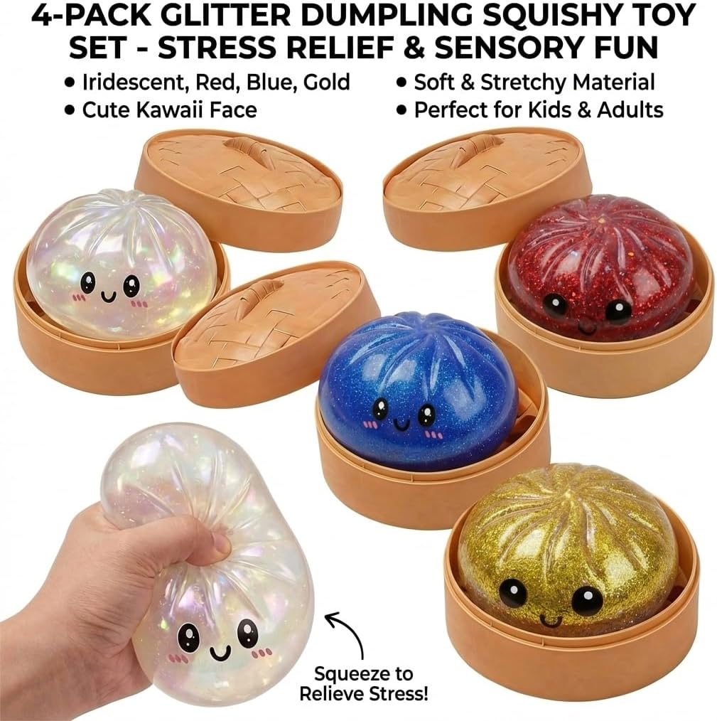 Squishy Dumpling Stress Relief Toy, Glitter Sensory Squeeze Toy, Soft Slow Rising Anxiety Relief Fidget Toy, Cute Stress Ball for Relaxation & Desk Fun