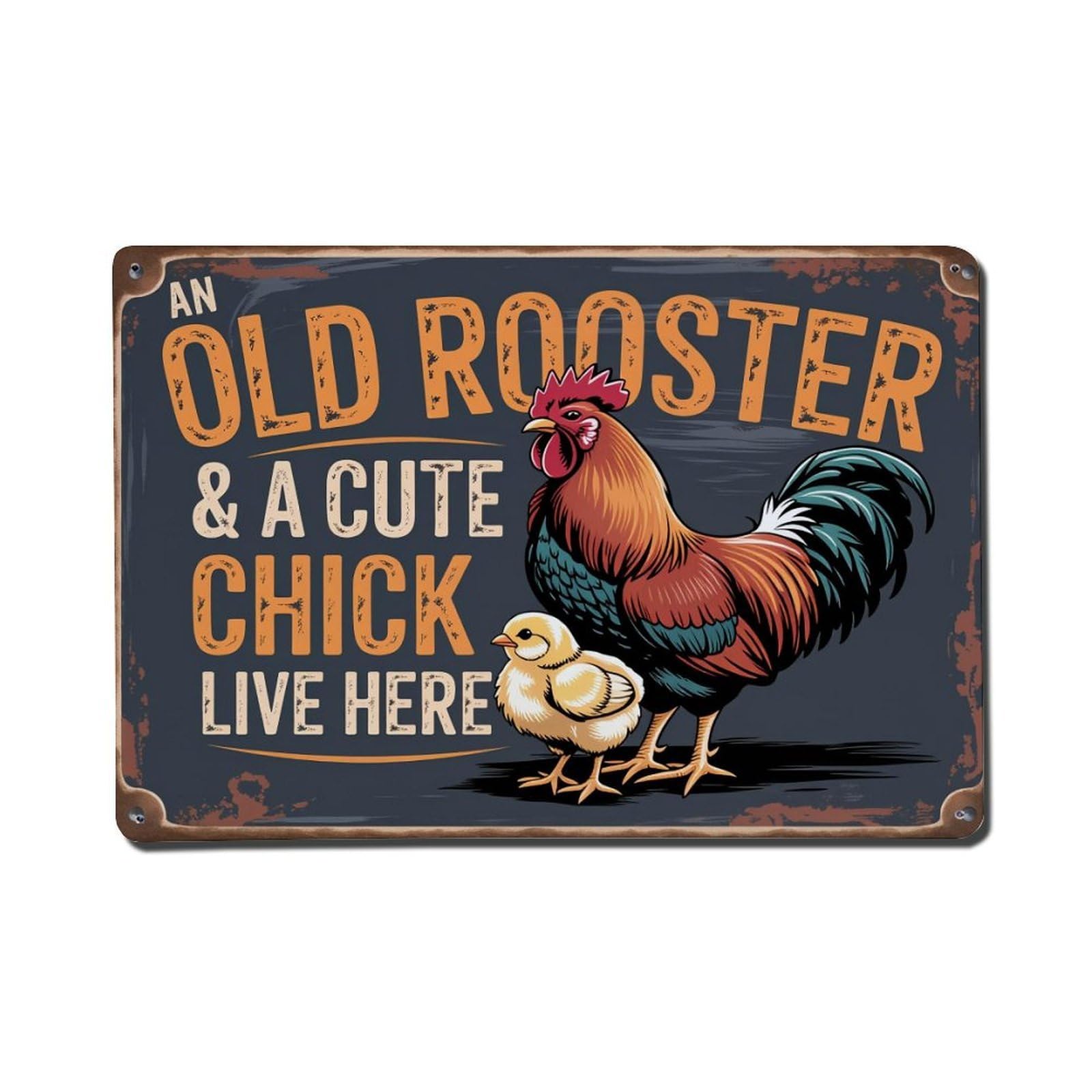 Rooster Chick Farm Rustic Sign Tin Sign Vintage Metal Poster, Home Bar Garage Man Cave Cafe Indoor & Outdoor Wall Decoration 8x12Inches