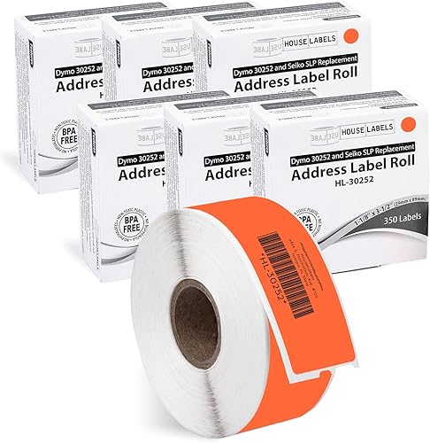 HOUSELABELS DYMO 30252 - Etiquetas de dirección compatibles con impresoras Rollo, DYMO LW, 6 rollos350 etiquetas por rollo (1-18 x 3-12 pulgadas)