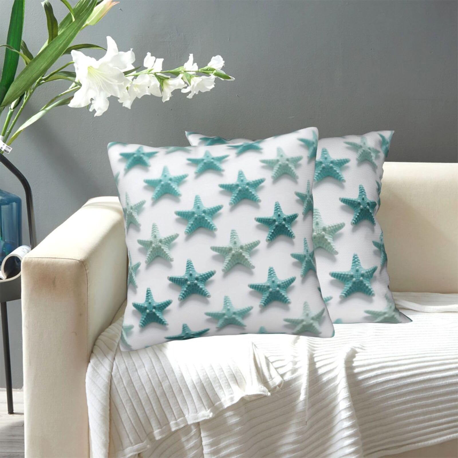 FekiLoot Decorative Throw Pillow Covers Modern Farmhouse Pillowcase Double Sided Cozy Cushion Cover for Sofa Couch Bed 18"X18" Starfish