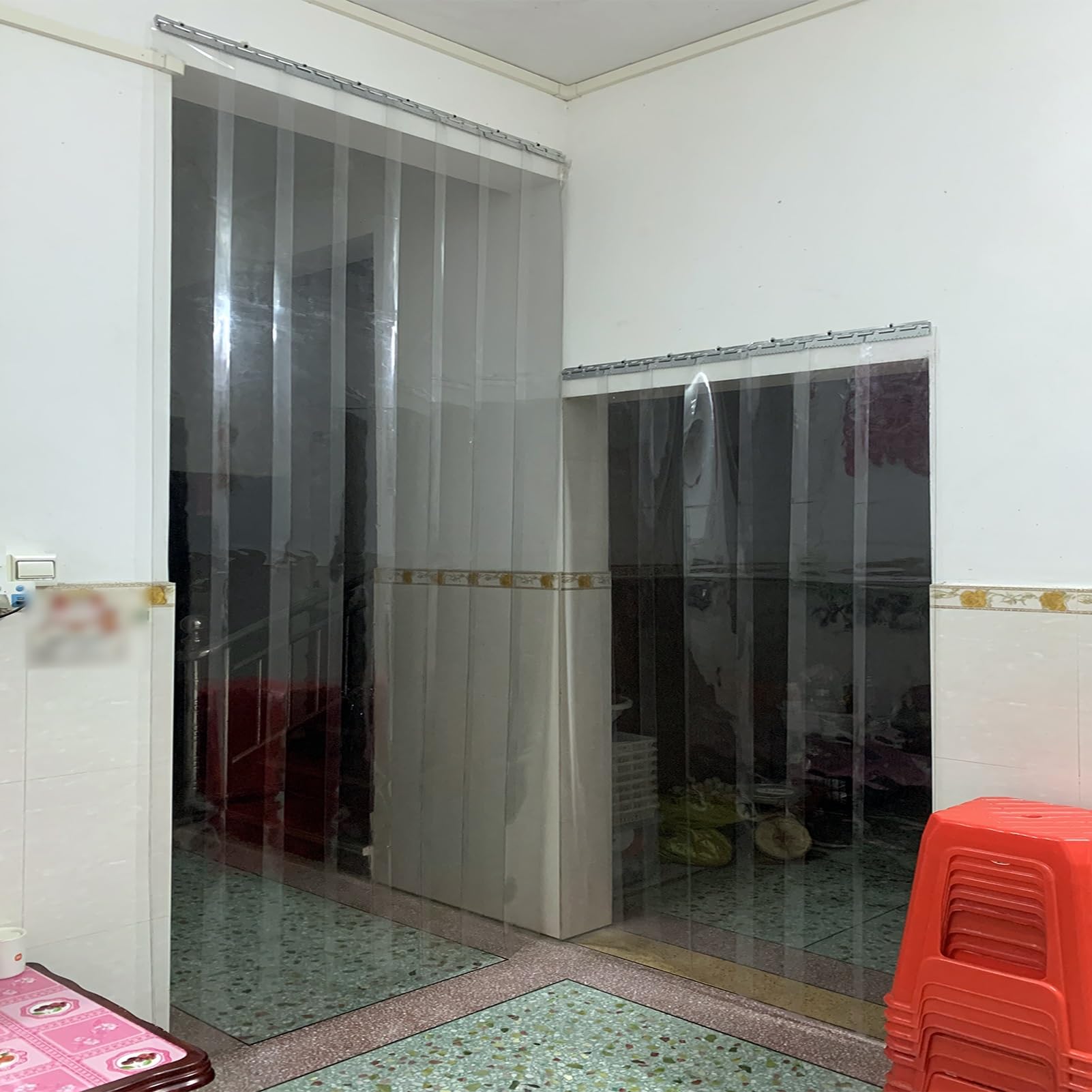 Rideau à lanières en PVC transparent isolant 195 x 300 cm (76,77 x 118,11 po) - Rabat de porte en vinyle durable pour chambres froides, réfrigérateurs et entrepôts - Robuste, installation fa