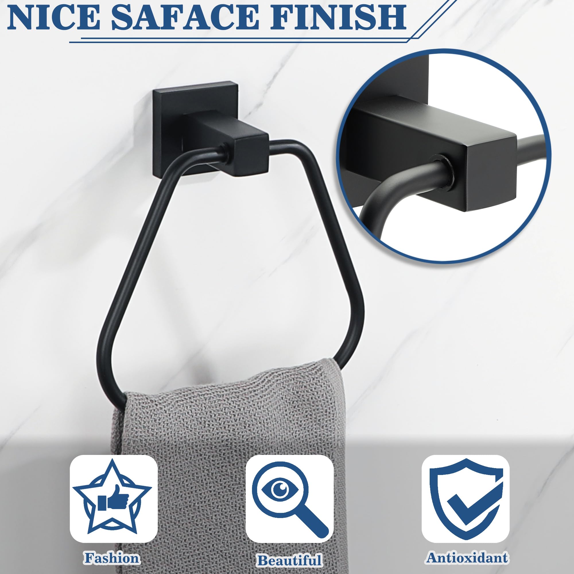 Alise Soporte para toallas de mano de baño, toallero, barra de toalla de montaje en pared, GKL7009-B SUS304, acero inoxidable, negro mate
