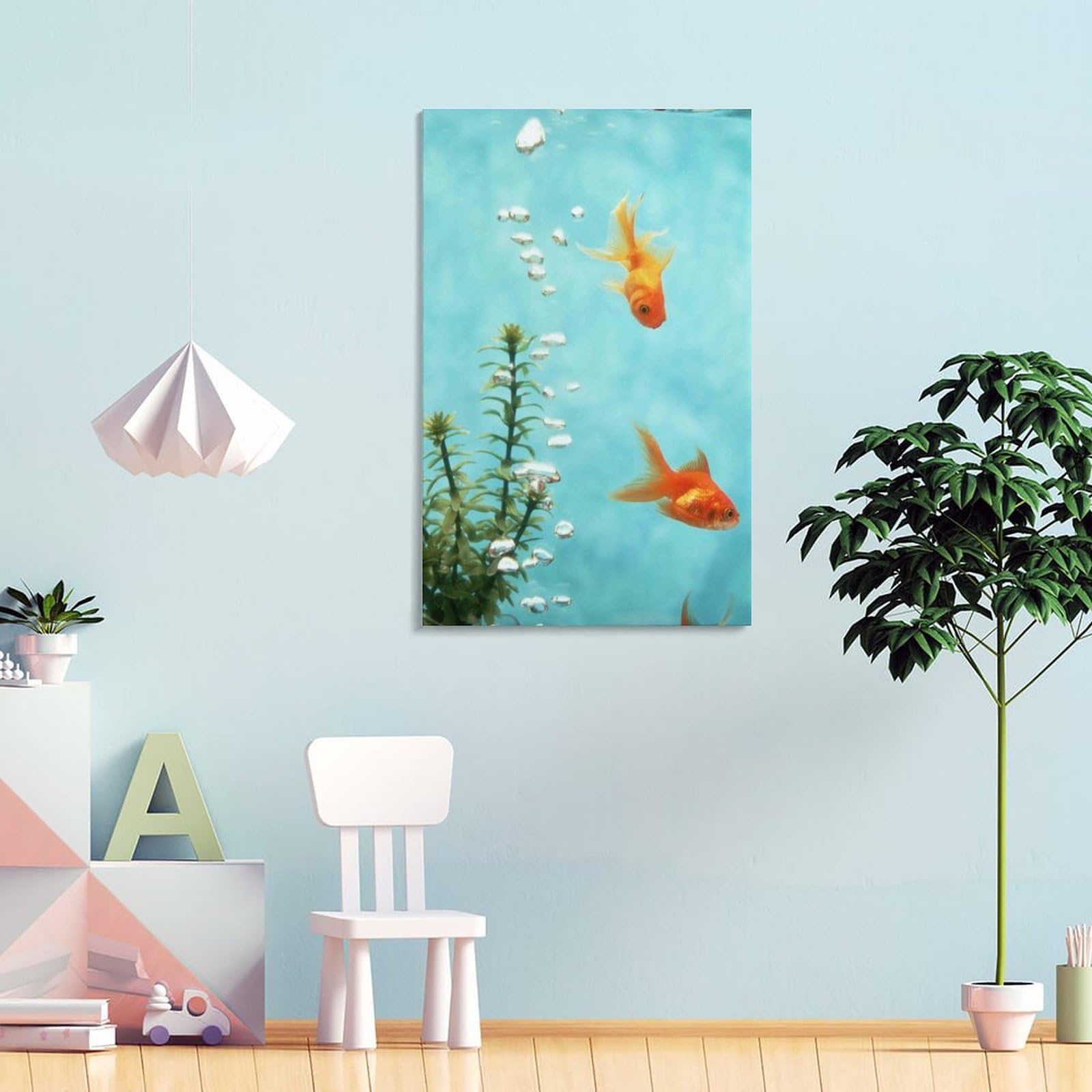 Amazon.co.jp: 絵画 水槽の中の 2 匹の小さな金魚インテリア 絵画