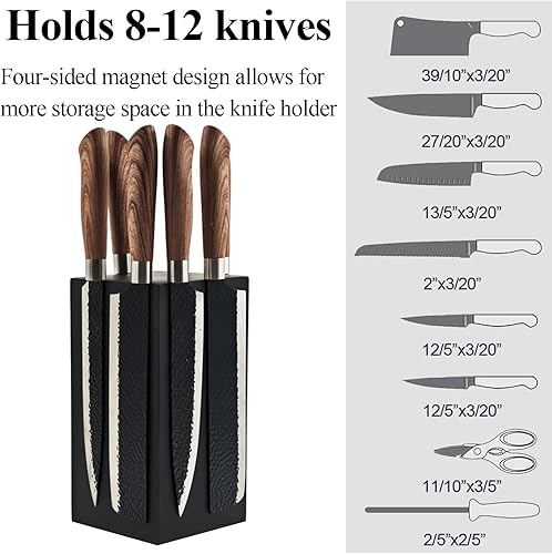 Miniatura 6 de Uniharpa Bloque magnético negro para cuchillos sin cuchillos, soporte magnético giratorio de 360, soporte de cuchillo de gran capacidad para