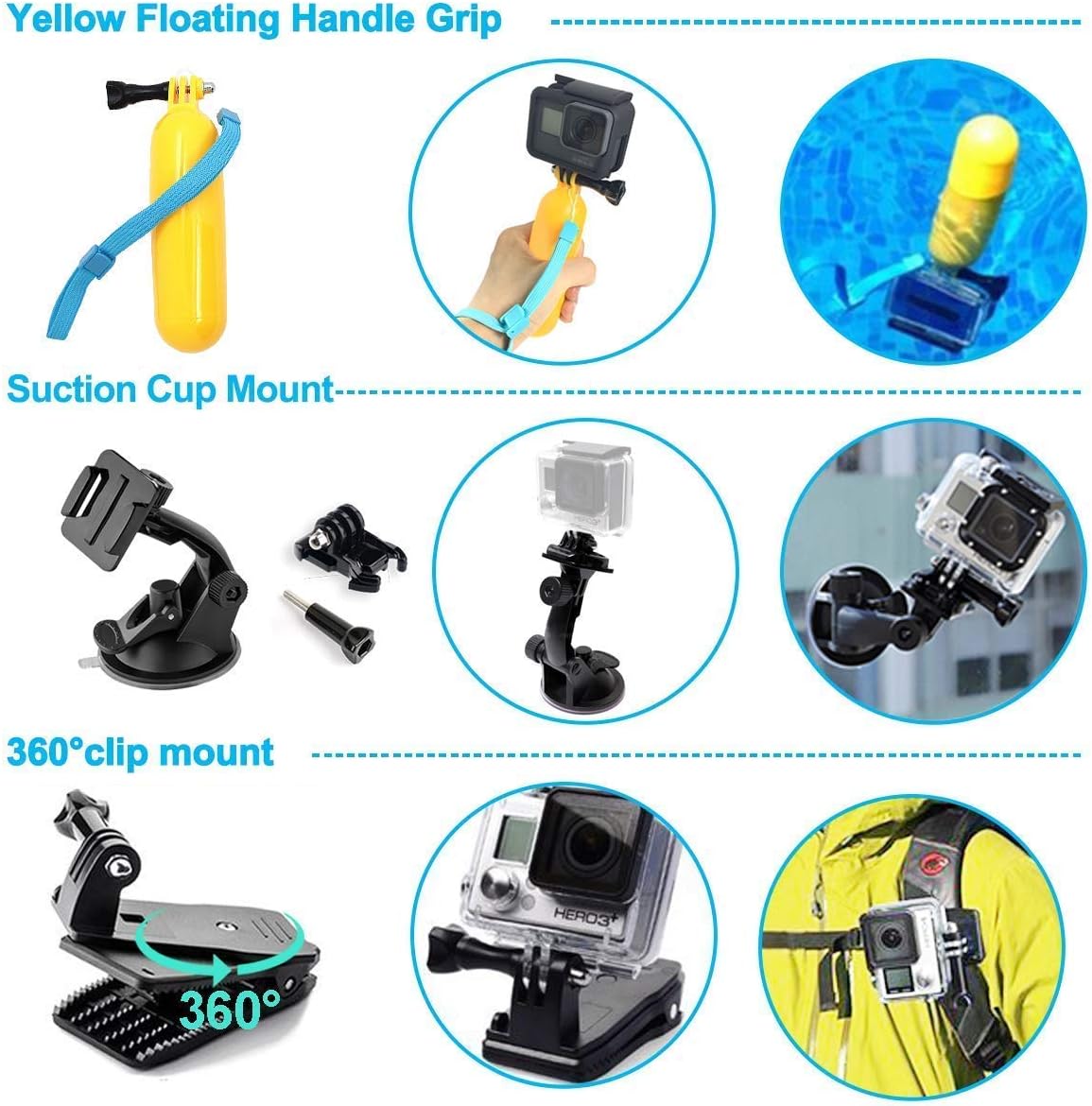 Soft Digits Accessories Bundle Kit Compatible for Gopro Hero 6 Hero 7 Hero 2018 for Xiaomi Yi for AKASO, for Most of Sports Camera 50-in-1 Accessory Kit with Case (Black)