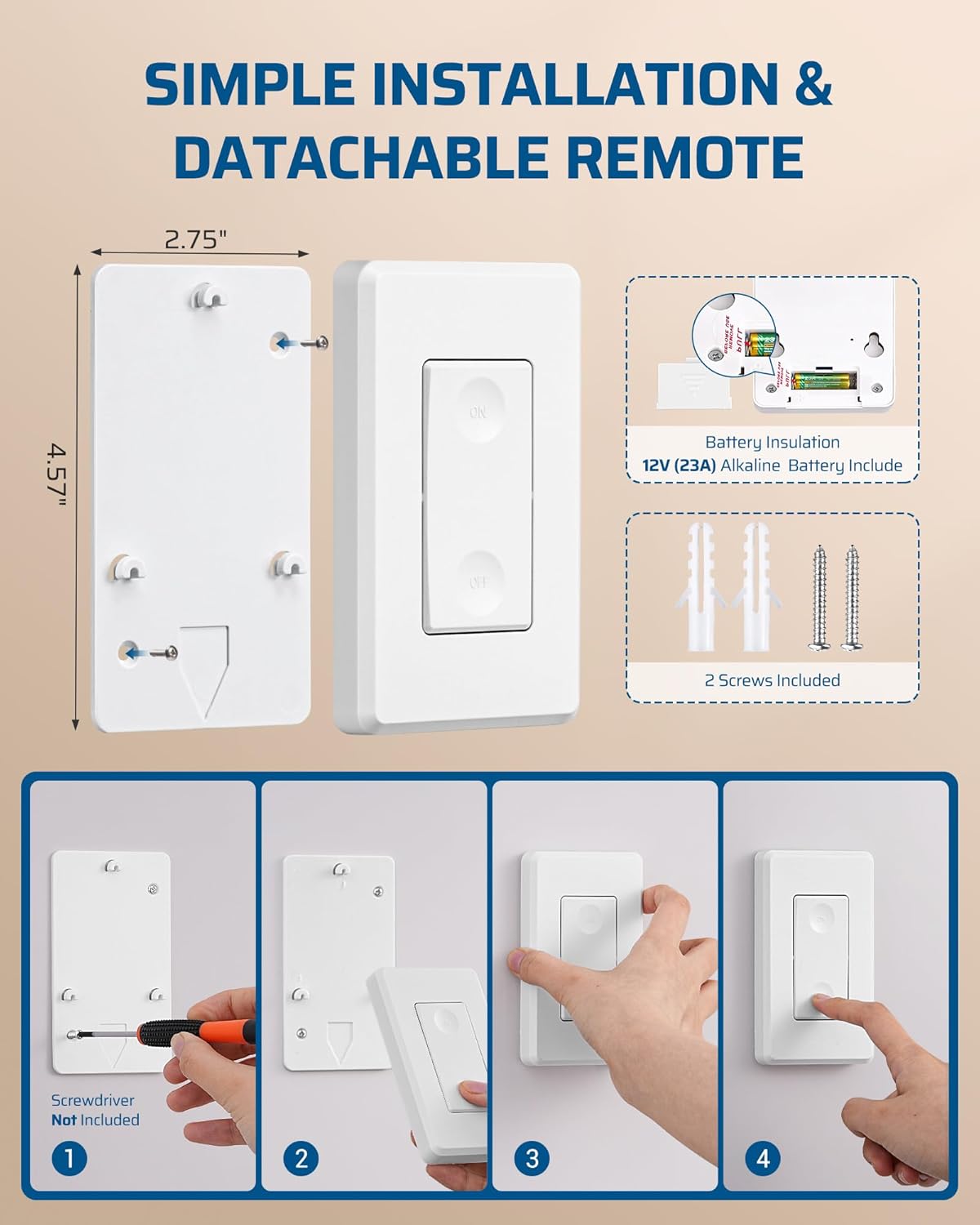 DEWENWILS Wireless Light Switch and Receiver Kit, 15A