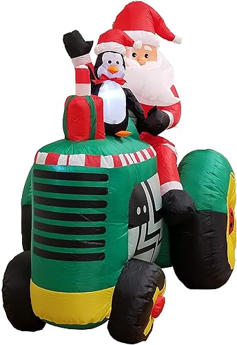 Miniatura 6 de Decoración inflable para jardín de Papá Noel en tractor con pingüino, 5.3 pies de altura