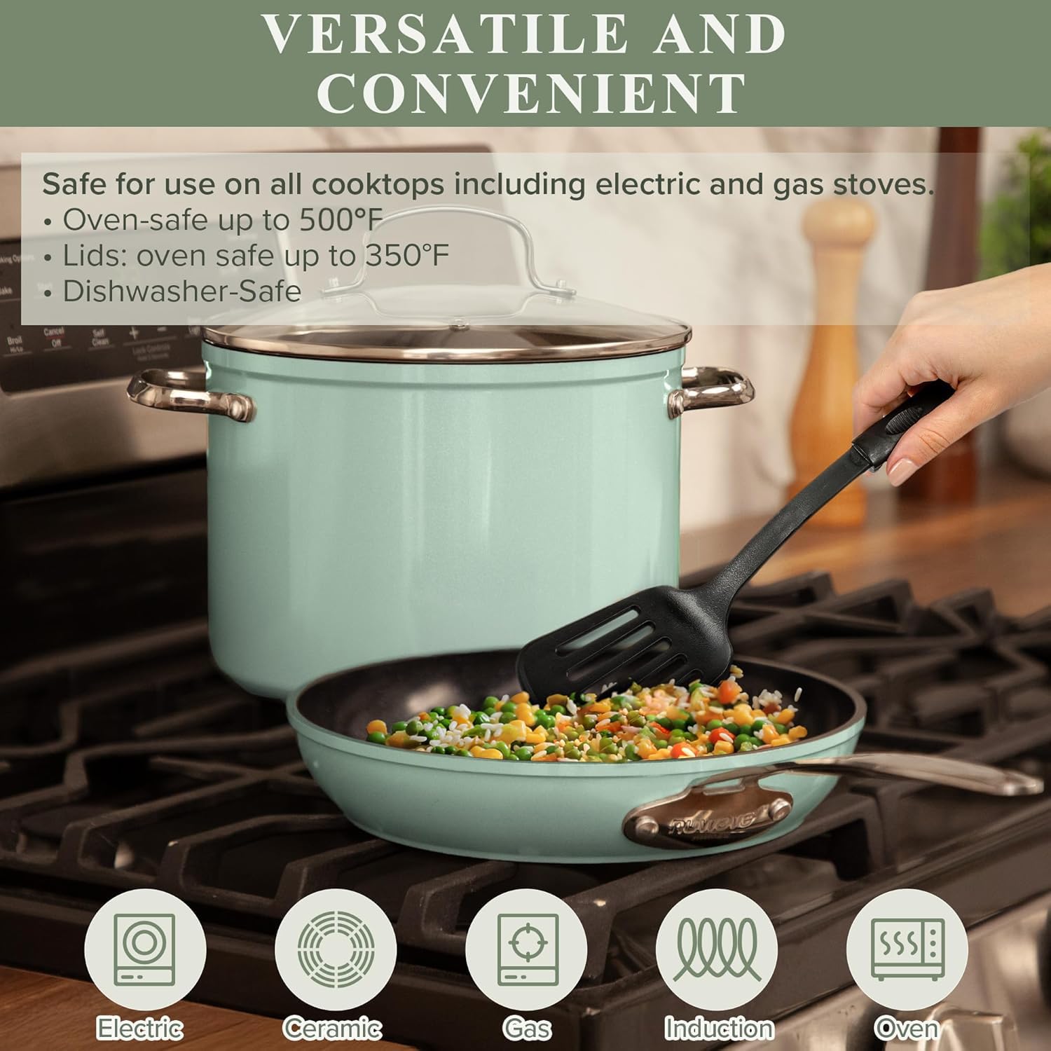 Nuwave Healthy Duralon Blue Ceramic Nonstick Cookware Set, Diamond Infused Scratch-Resistant, PFAS Free, Dishwasher & Oven Safe, Induction Ready & Evenly Heats, Tempered Glass Lids & Stay-Cool Handles - 4