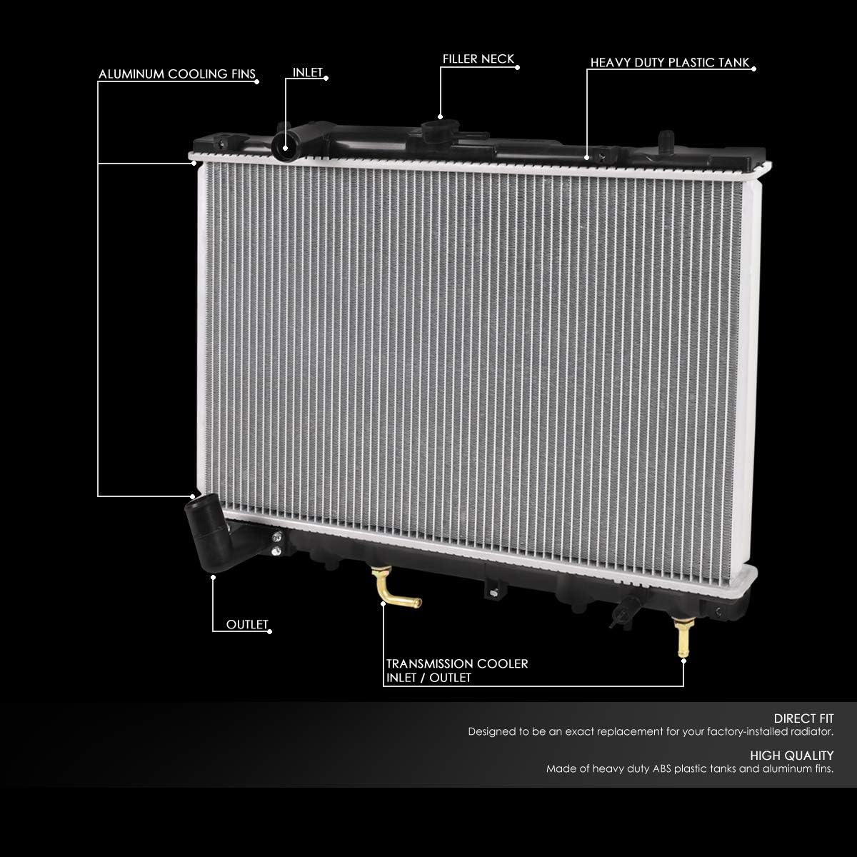 DNA Motoring OEM-RA-2278 1-Row OE Style Aluminum Core Radiator DPI 2278 Compatible with 97-03 Mitsubishi Montero Sport V6, 25-1/8" W X 16-5/8" H X 1" D, 1-3/8" Inlet, 1-3/8" Outlet