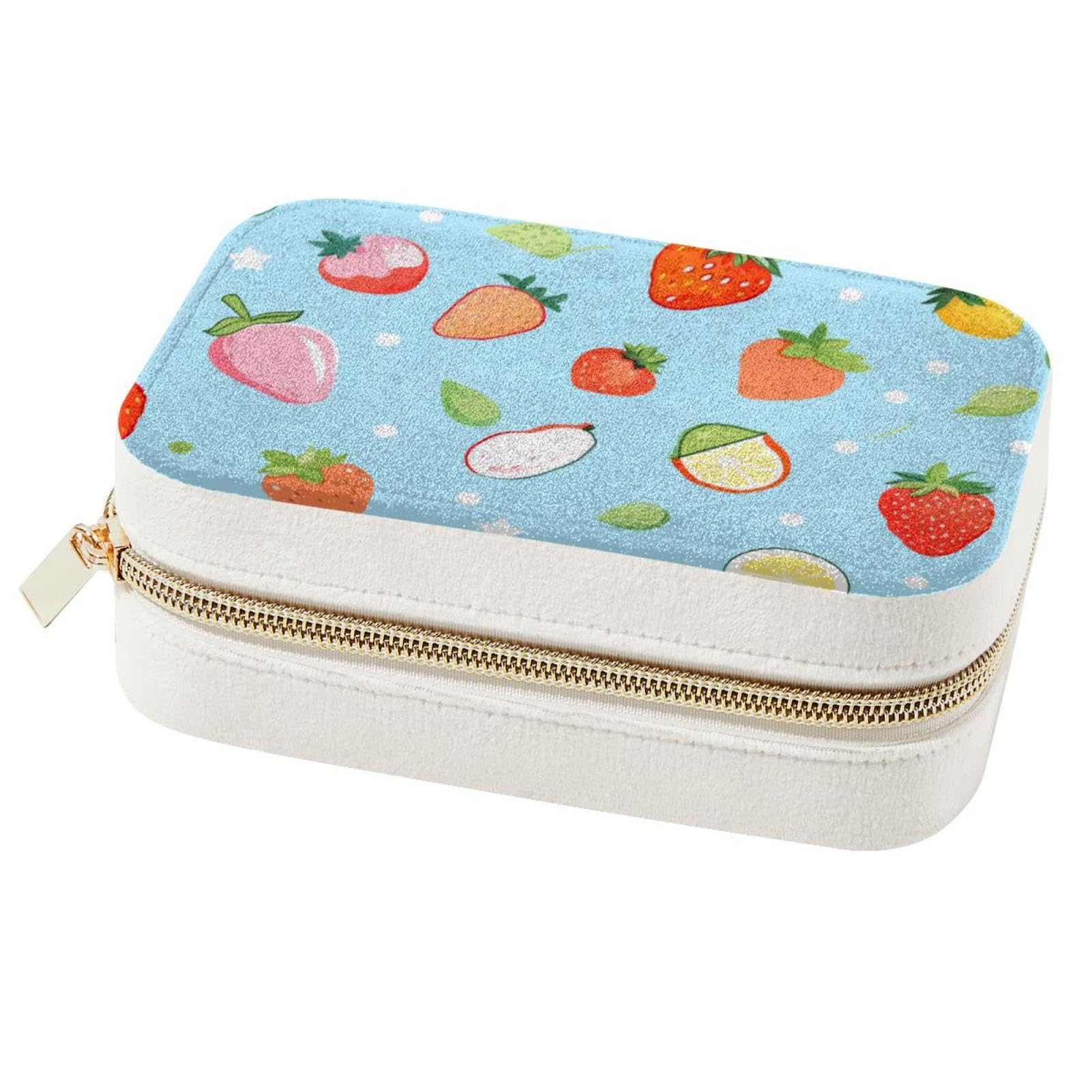 Boîte à bijoux spacieuse avec motif fruits bleus et rangement voyage