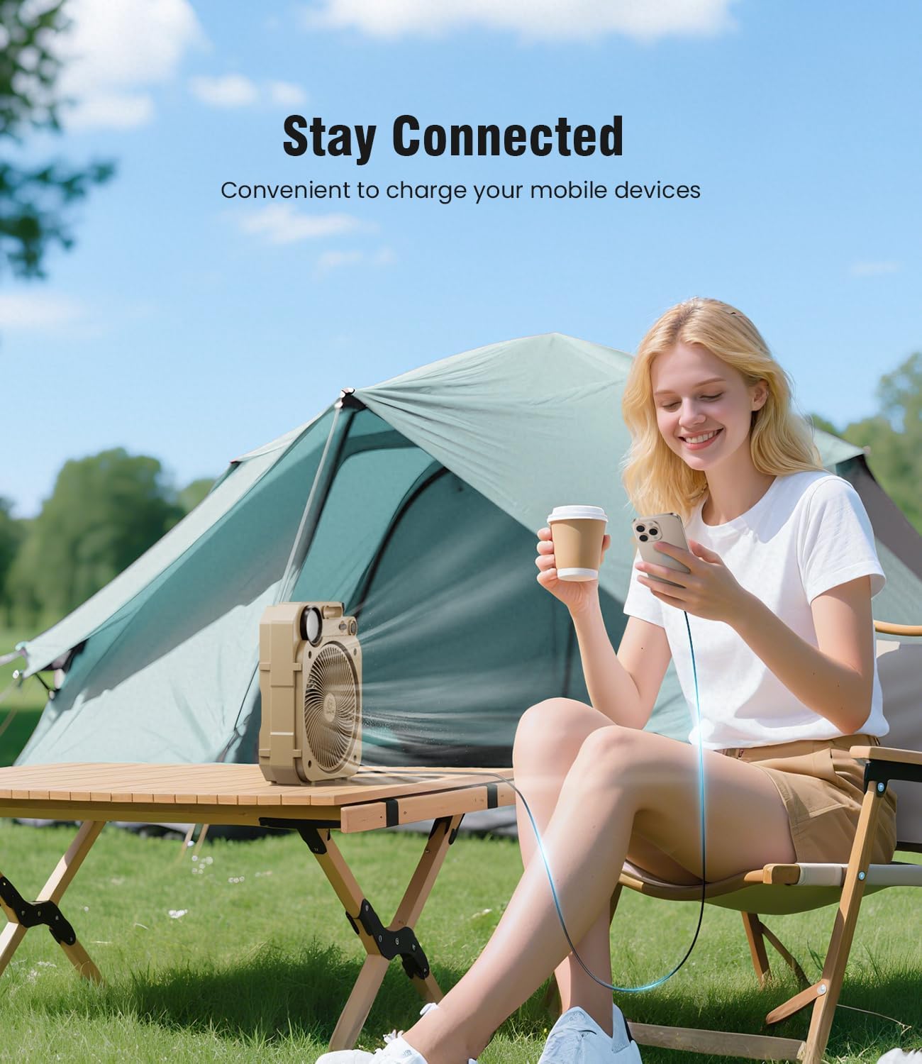 Portable Camping Fan, 20000mAh Rechargeable Battery Operated Fan with LED Lantern, 90° Auto-Oscillation Cordless, USB Powered for Outdoor Indoor Power Outage Travel Worksite Hurricane Beach - Image 4