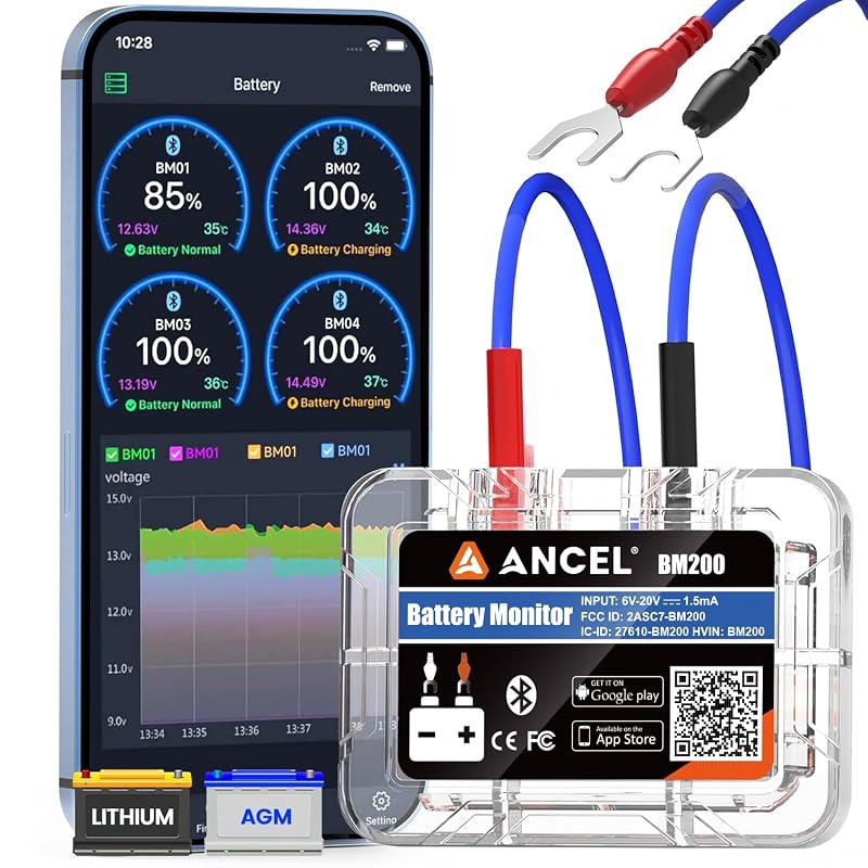 Monitor de bateria automotiva ANCEL BM200 Blue 12 V com Bluetooth