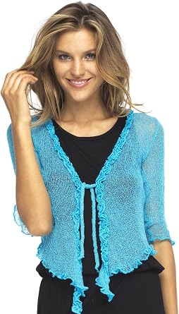 Back From Bali Womens Sheer Shrug Ruffle Cardigan Lightweight Knit Bolero