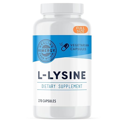 Vimergy L-Lysine 500MG Capsules, 270 Servings – Essential Amino Acid – Supports Immune System, Healthy Skin, Muscles, Bone & Tissue – Vegetarian, Non-GMO, No Gluten, Kosher (270 Count)