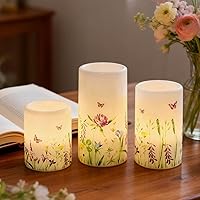 Vista 16 de DRomance Velas sin llama que funcionan con pilas con temporizador de 6 horas, calcomanías de Halloween de cera real LED parpadeantes, juego de 3