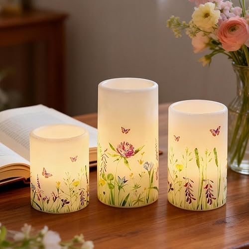 Miniatura 16 de DRomance Velas sin llama que funcionan con pilas con temporizador de 6 horas, calcomanías de Halloween de cera real LED parpadeantes, juego de 3