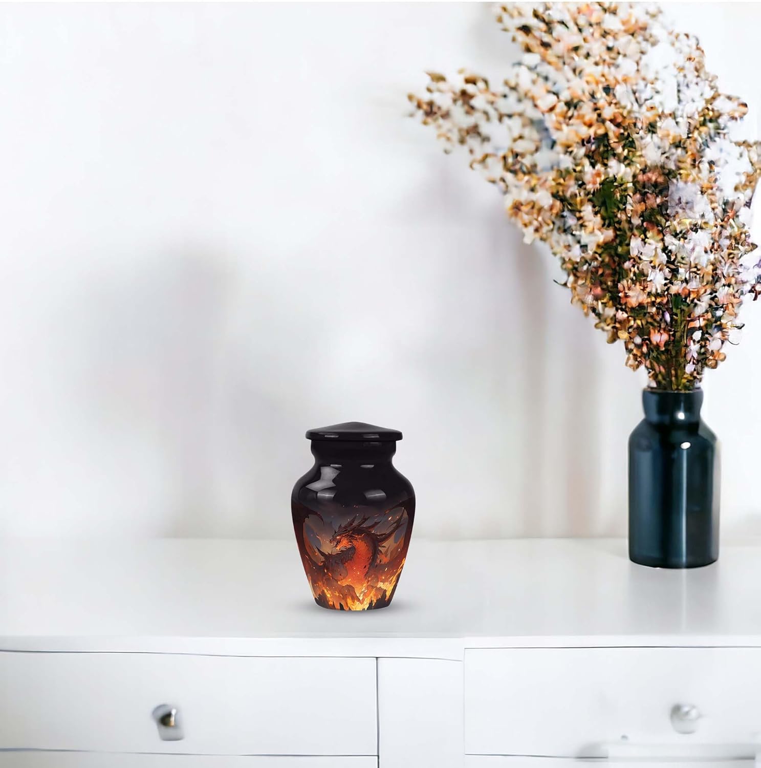 Fire Dragon Descent - Pack of 4 - Keepsake Urn - Small Urn for Ashes for Women - Keepsake Cremation Urns for Ashes Female & Male - Metal Urns for Human Ashes Adult - Urns for Ashes, Orange