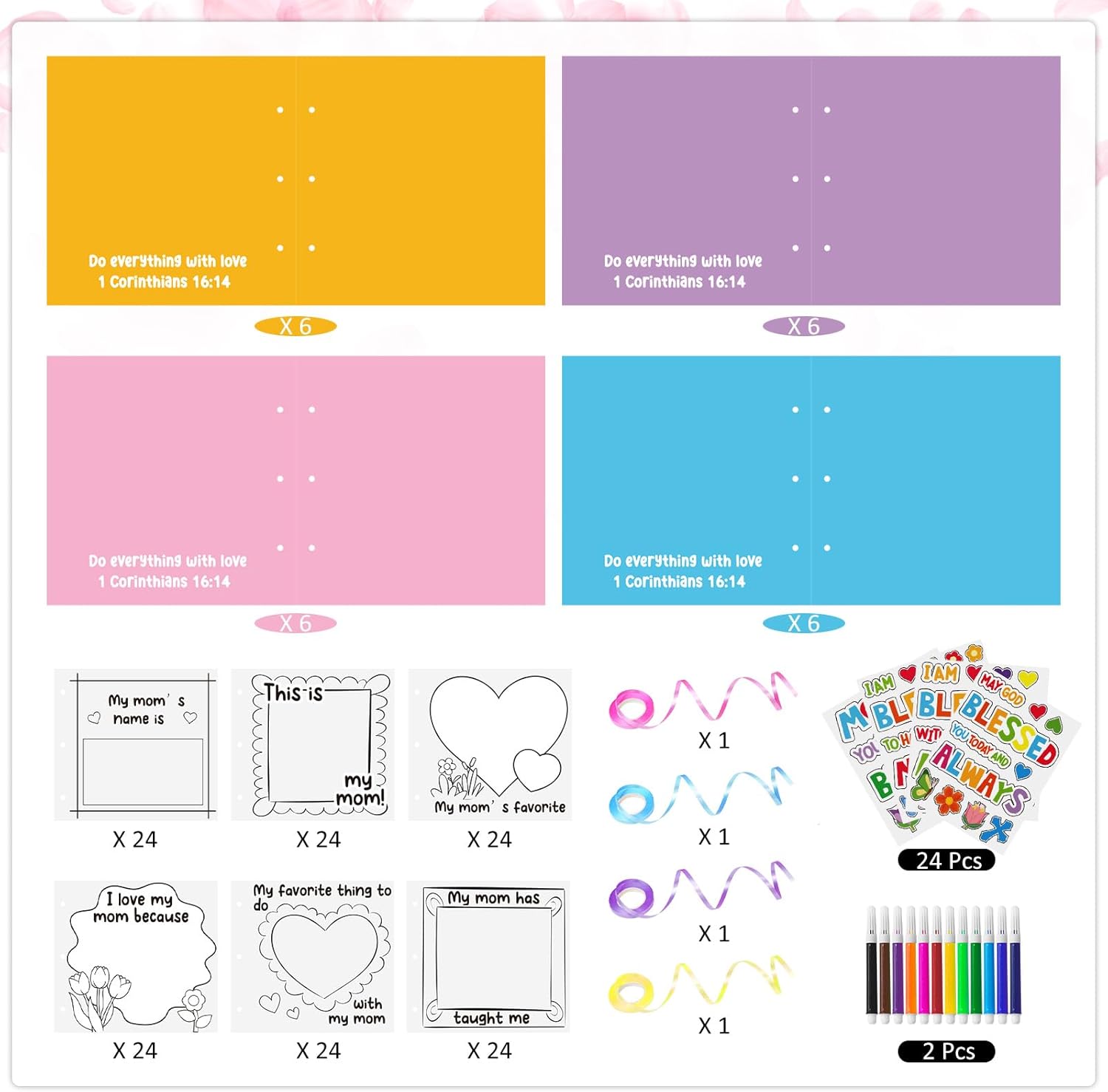 24 Set Religious Mother’s Day Journal Craft Kit,Color Your Own All About Mom Poster Coloring Craft for Preschool Kindergarten Elementary School Students Mothers Day Gifts School Home Activities