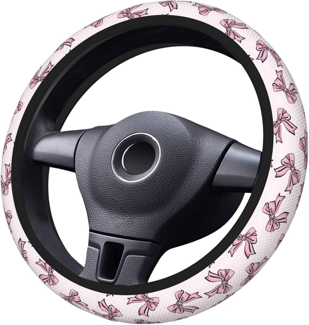 Generic Car Steering Wheel Cover, Breathable, Absorbing Sweat, Anti Slip Polyester, Red Pink Bow, 15 Inch, Universal Fit for Most Cars, SUVs, Trucks, Vans
