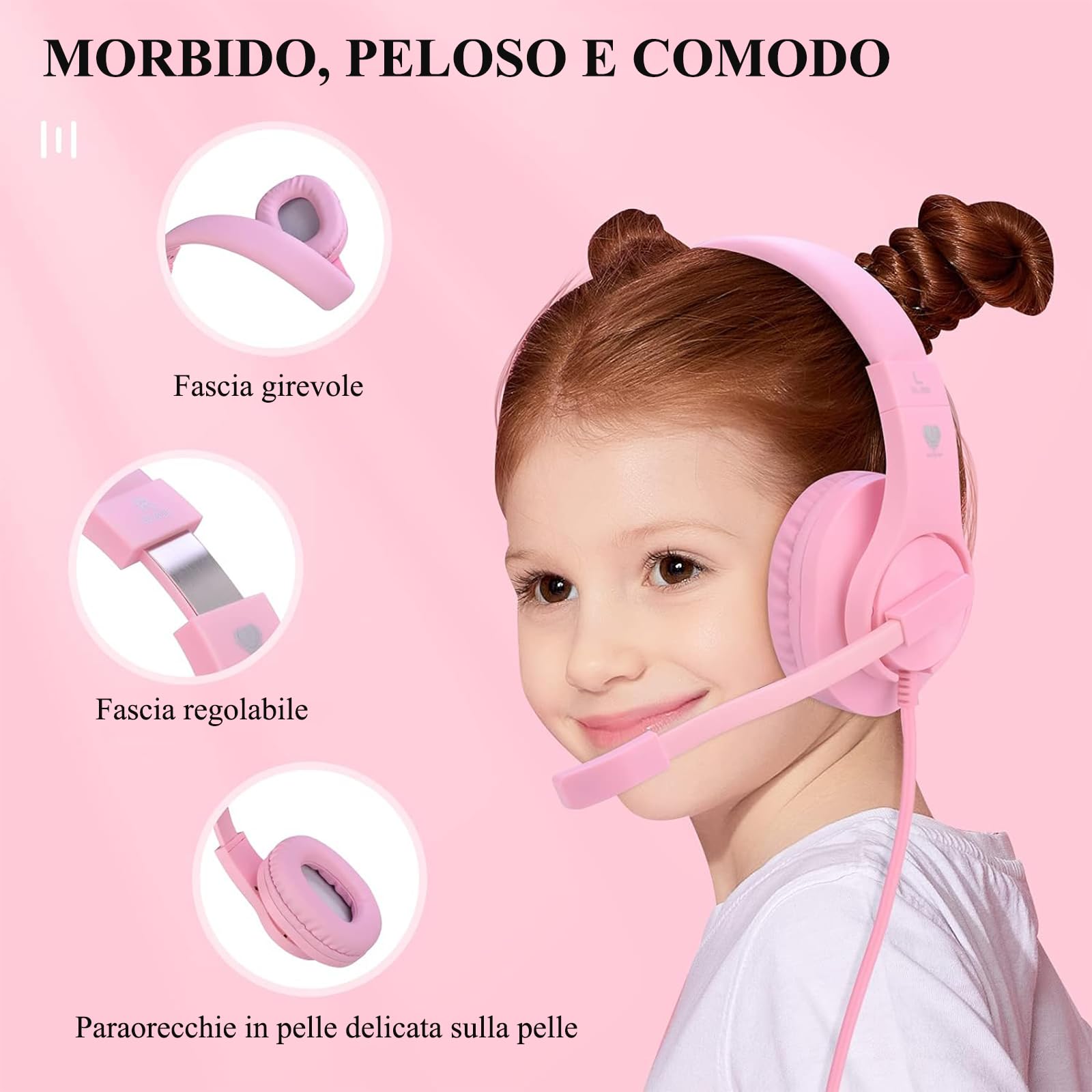 BlueFire Cuffie con Microfono per Bambini, 3.5mm Bass Stereo Cuffie da Gaming per PC/ PS4/ Xbox One/Xbox One S/Xbox One X/ PS4 Slim / S4 PRO (Rosa)