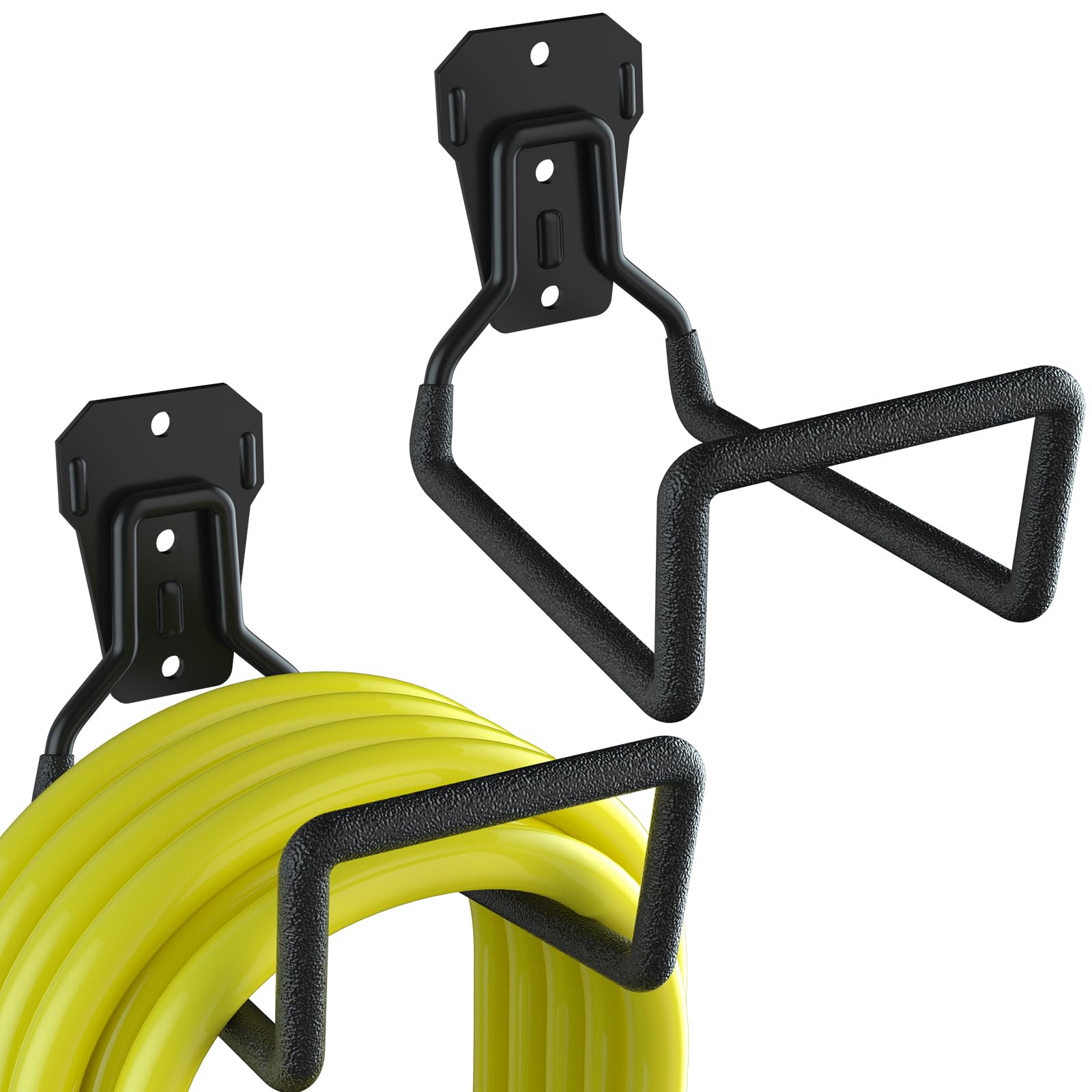 Juego de 2 soportes de pared para manguera de jardín: resistentes soportes metálicos para jardín, cobertizo y garaje