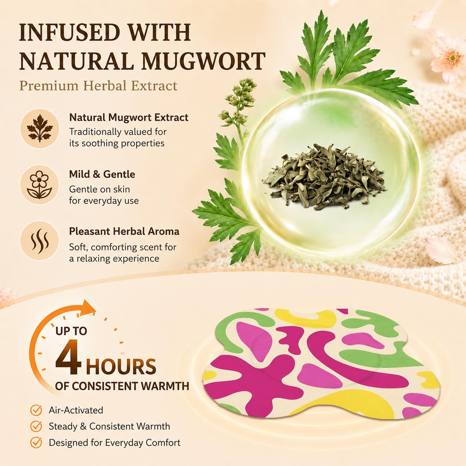 Mugwort Menstrual Heat Patches, 6 Count Herbal Period Patches for Lower Abdomen Menstrual Pain Relief, Direct-to-Skin, Up to 4 Hours Warmth, Non-Medicated — Amazon image 2