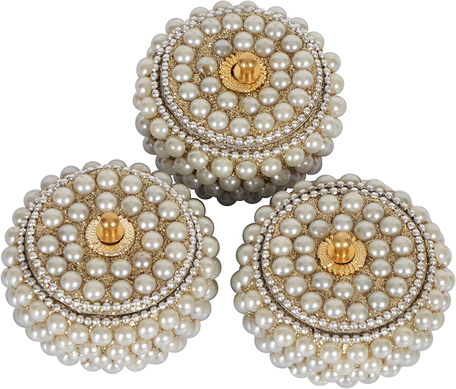 SM Creations Decorative Jewelry Box (6 cm x 6 cm x 3 cm Pack of 3) Decorative Vanity Box, Sindoor Dabbi, Kumkum Dani, Handicraft Box (Silver)