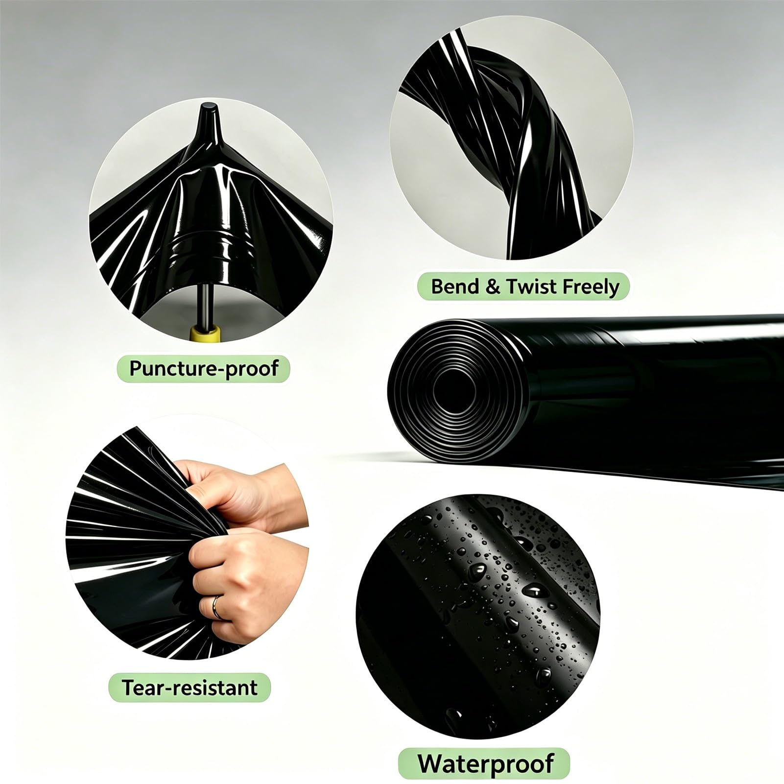 Teichfolie – Outdoor-Gartenteichfolie – für Koi-Teiche, Wasser, Garten, Aquakultur, Schwimmbad, schwarz, Faltbare HDPE-Teichfolienmatte, einfaches Schneiden(4x5m)