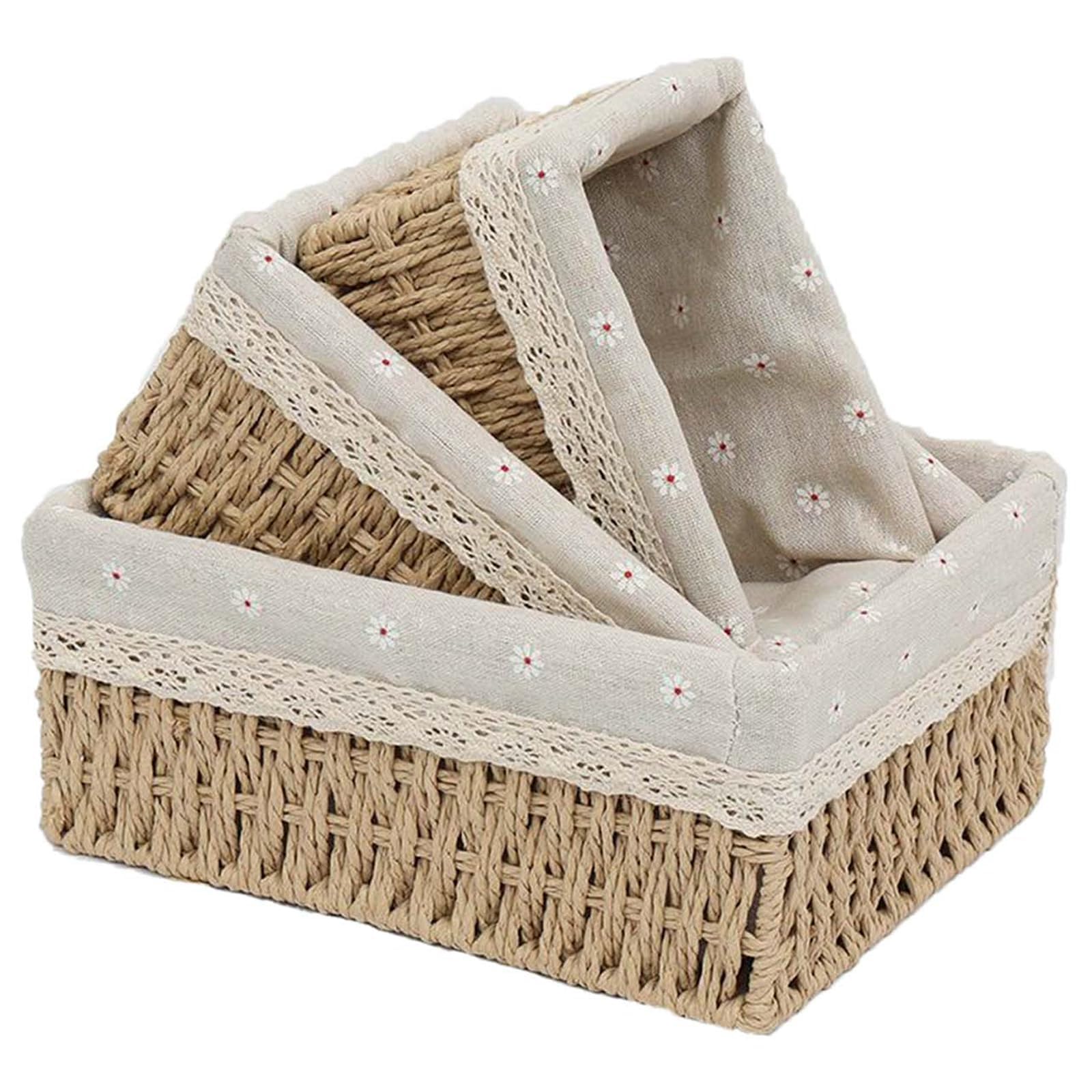 PALUDO 3er Set Aufbewahrungskorb Korb, 3 Größen Badezimmer Körbchen Geflochten Wickeltisch Organizer Körbchen Boxen Basket Kleiner Korb aus Gewebtem Schlafzimmer Make-up