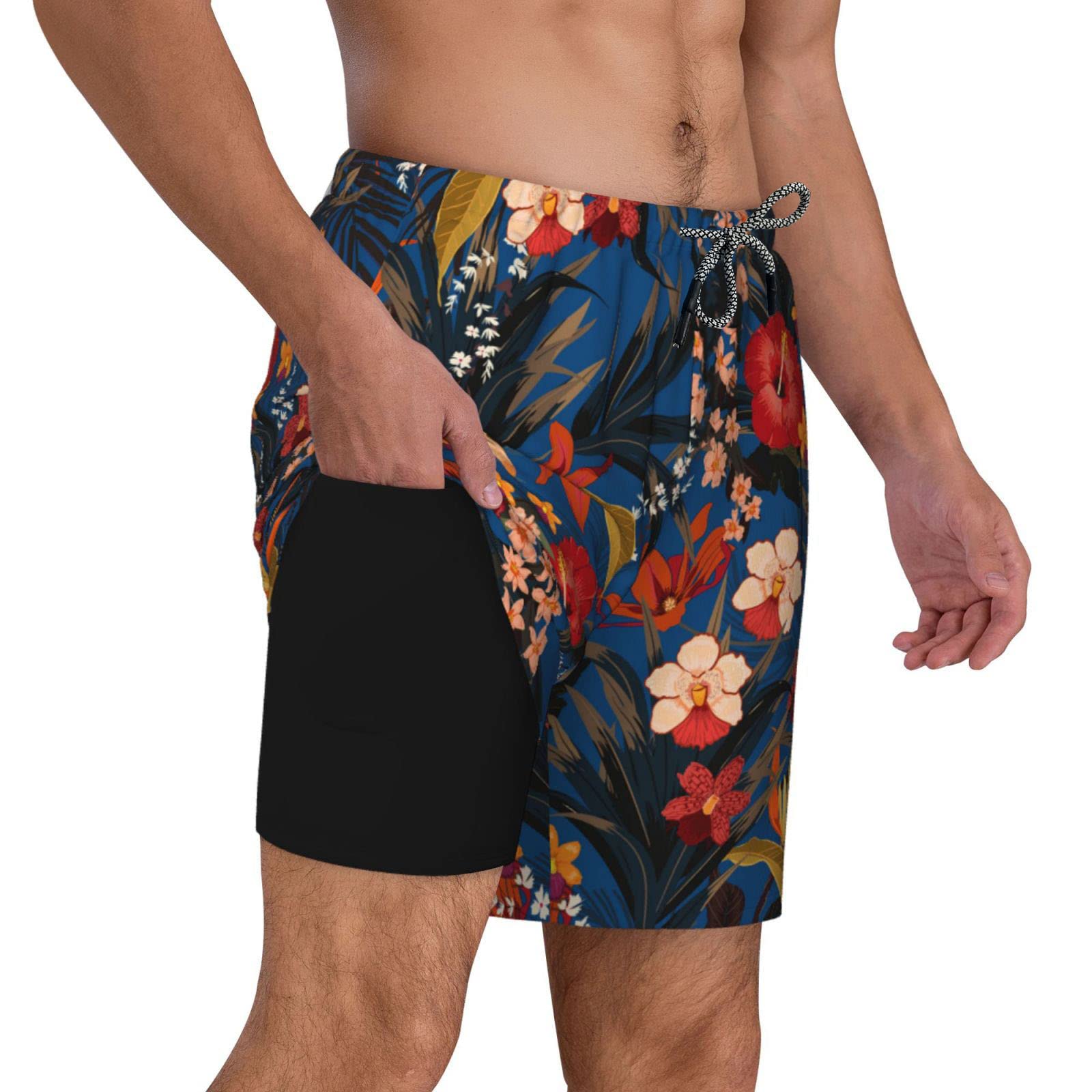 feelacle Mens Swim Trunks 9" Inseam Board Shorts Beach Swimwear Bathing Suit with Compression Lined and Pockets