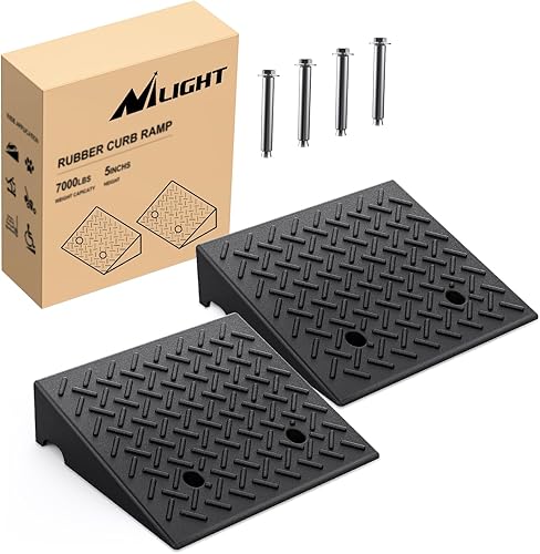Nilight Rampas de goma para bordillos, rampa de umbral de goma resistente de 5 pulgadas de altura, rampas portátiles para autos, sillas de ruedas,