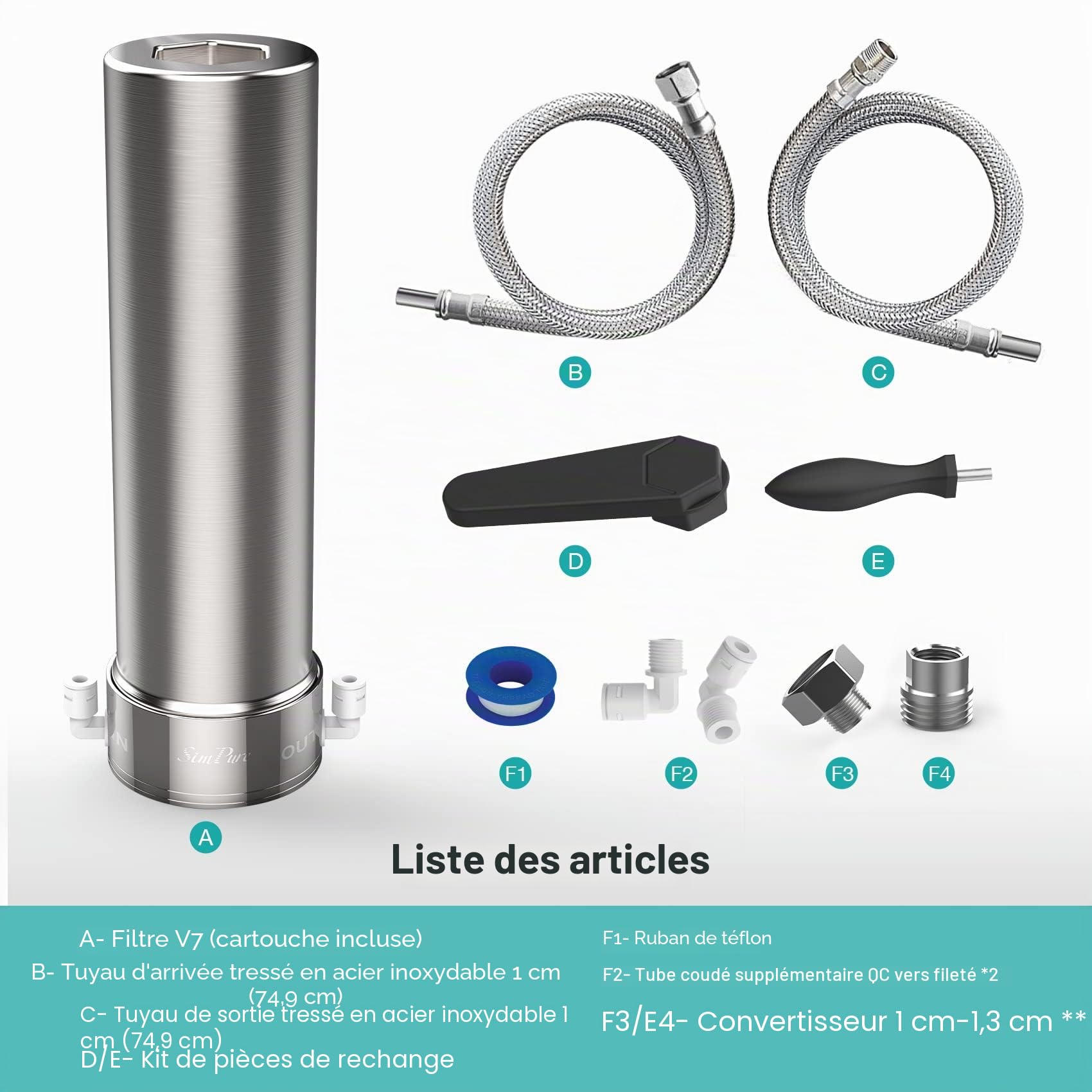 SimPure V7 Système de Filtre à eau sous évier, Filtre eau Robinet en Acier Inoxydable 5 étapes de 75000 Litres, Réduit 99% le Plomb, le Chlore, le Mauvais Goût, Connexion directe au robinet de cuisine