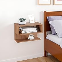 FURNEASER Evira Modern Engineered Wood Wall Mounted Bedside Table with Open Shelf | Floating Nightstand for Bedroom, Living Room & Sofa Side | Space Saving Wooden Side Shelf, Exotic Teak Finish