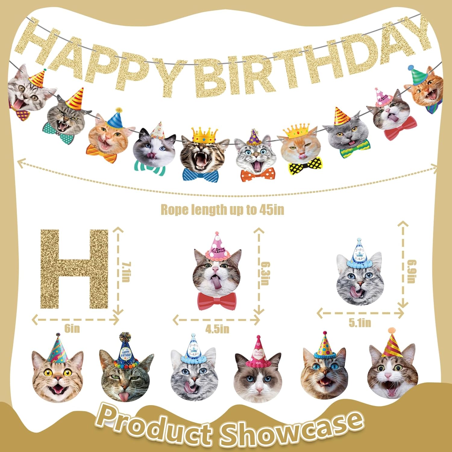 KINGZONE Cat Happy Birthday Banner - Cat Birthday Decorations Party Decor Supplies for Kids, Boys, Girls - Image 2