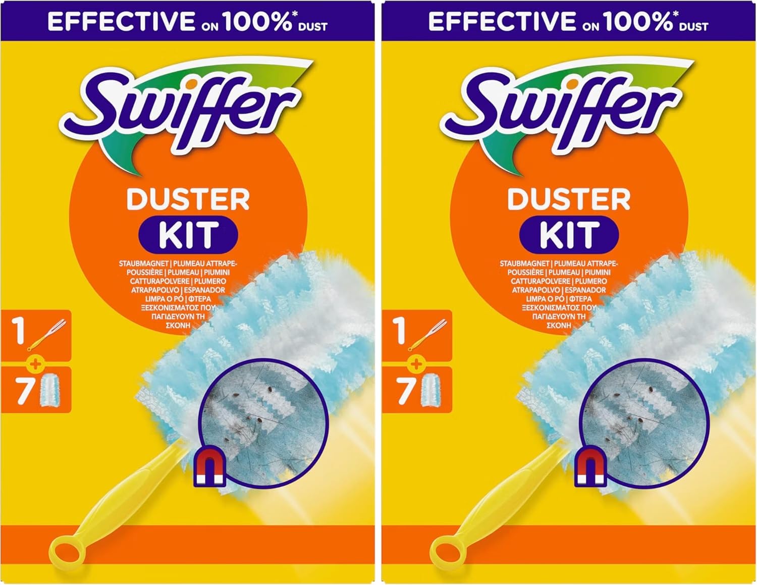 Swiffer Staubmagnet Starter-Set (1 Griff + 7 Nachfülltücher) Fängt Und Schließt 3-mal Mehr Staub Und Haare EIN Als Herkömmliche Staubwedel (Packung mit 2)