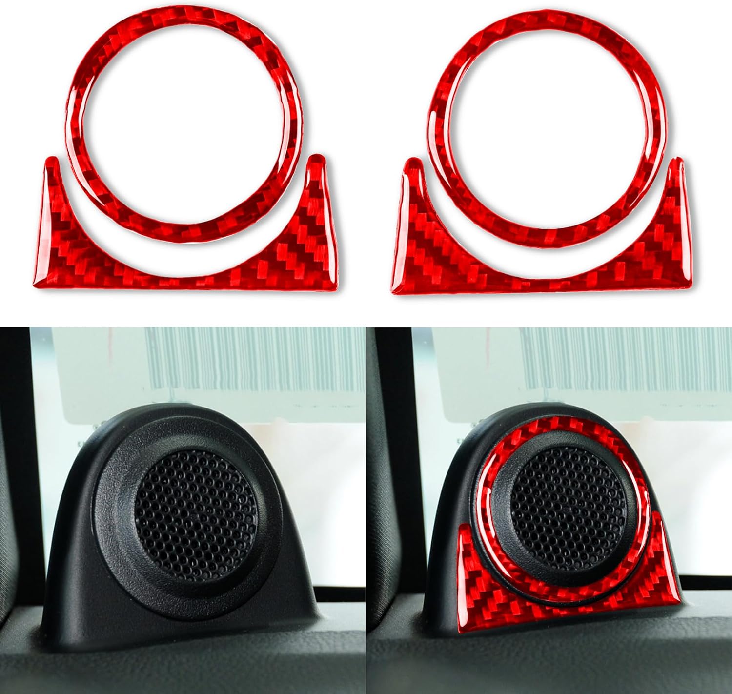 NVCNX Real Premium Carbon Fiber Compatible with Jeep Wrangler/Wrangler Unlimited JK JKU 2011 2012 2013 2014 2015 2016 2017 Car Dash Sides Speaker Tweeter Cover Interior Trim Accessories Red