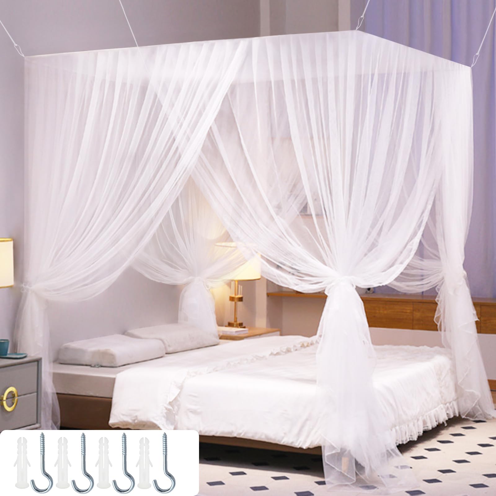 BATINO Moskitonetz Für Bett - Eckiges Design 190x210x240cm Mit Tragetasche Für Indoor & Outdoor