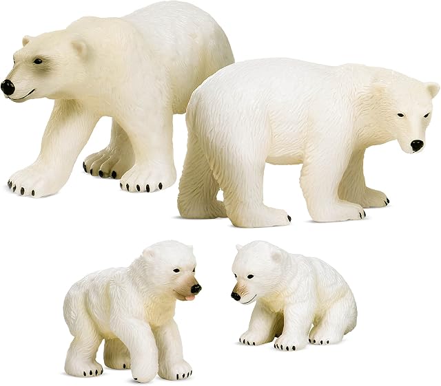 Terra by Battat  Polar Bear Family - Polar Bear Animal Toys for Kids 3-Years-Old & Up (4 Pc), Multicolor