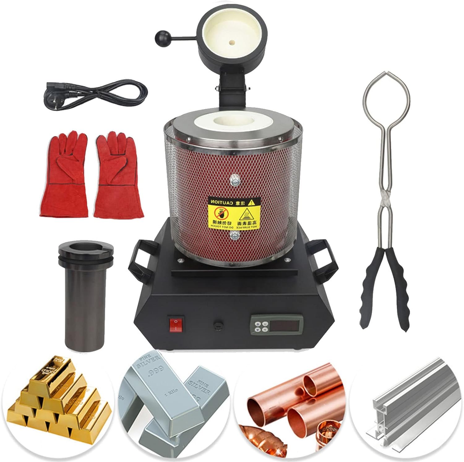 Gold Melting Furnace Deluxe Kit with Crucible and Tongs Kiln Refining