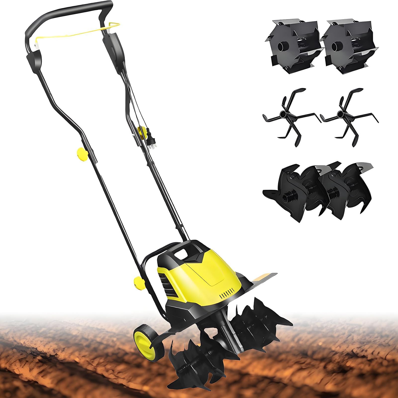 Elektryczny kultywator kultywatora 2400 W, 3 wymienne ostrza, szerokość 45 cm, głębokość 22 cm, 2 kółka – rotavator ogrodowy do przydziału trawnika na podwórko