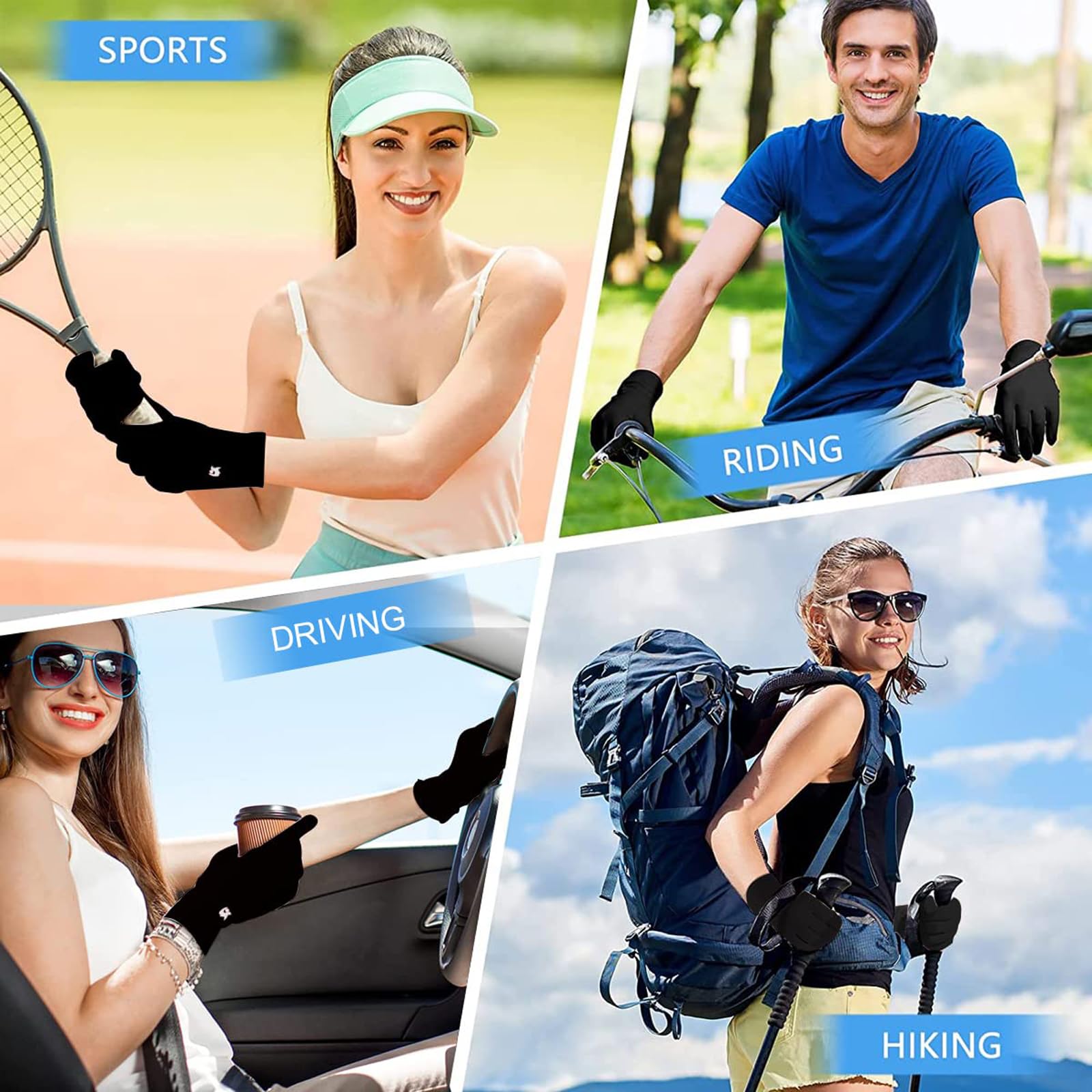 Massmot Sun Protection Gloves for Women, Non-Slip Touch Screen Sun Gloves, Breathable Silk Cooling Gloves, Outdoor Full Finger Gloves for Cycling Driving Fishing, Breathable and Lightweight (Black) 3