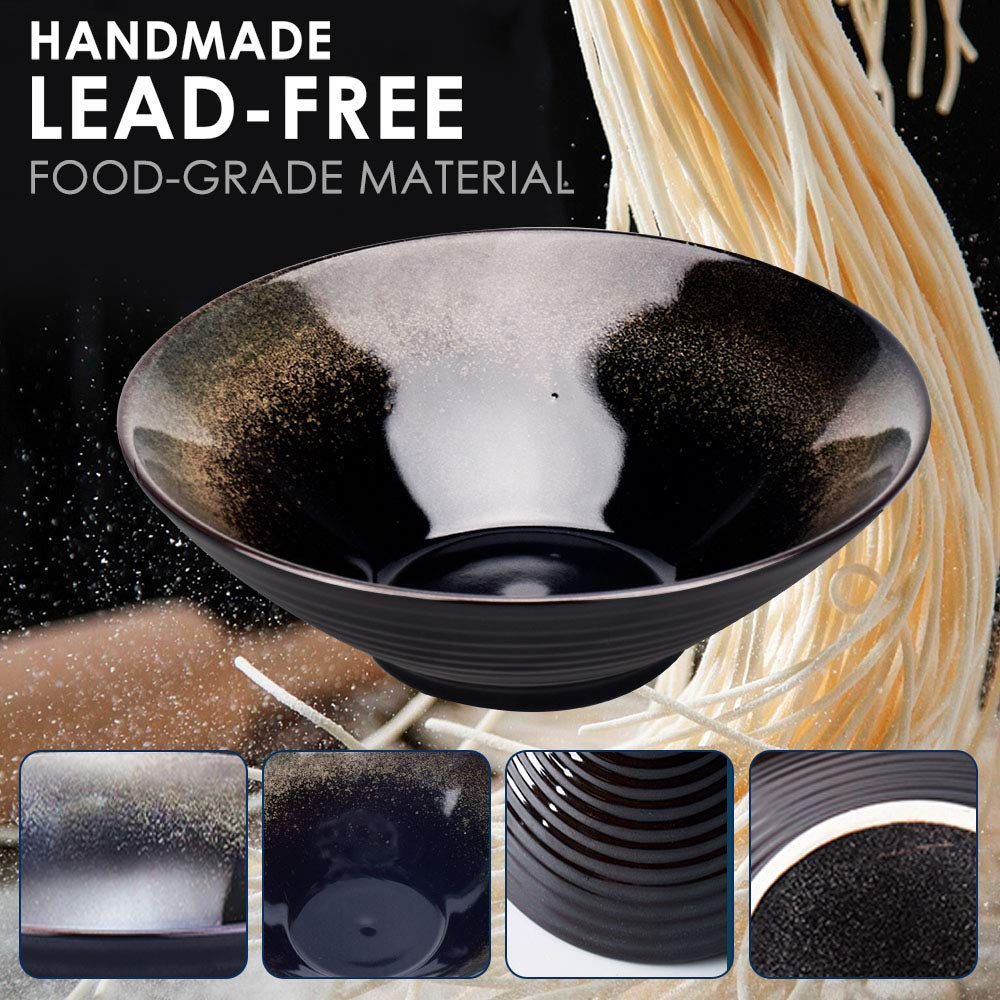 Genérico Tazón de Porcelana para Sopa de Fideos Ramen con Palillos y cucharas, 2 tazones japoneses Grandes de 900 ml para Udon, pho, Pasta y ensaladas, tazones para Cereales y Fideos.
