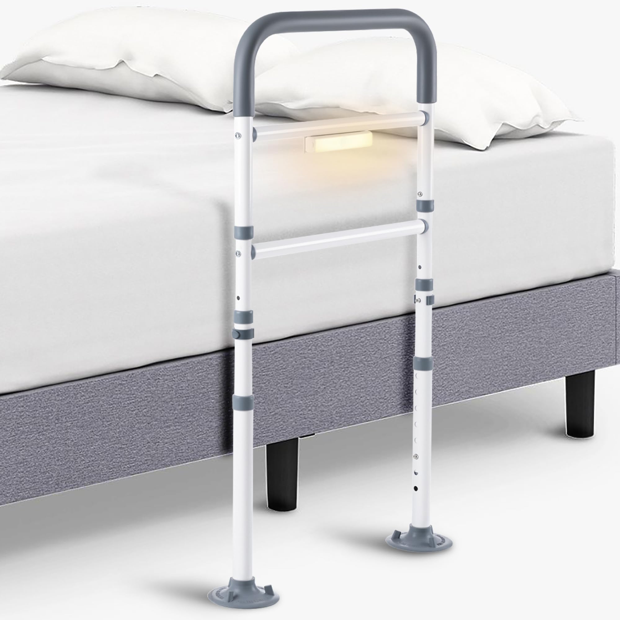 CanFord Bed Rails for Elderly Adults Safety - with Motion Light, Bed Assist Rail Handle with Support Legs, Bedside Hand Guard Grab Bar for Seniors & Surgery Patients Fits King, Queen, Full, Twin